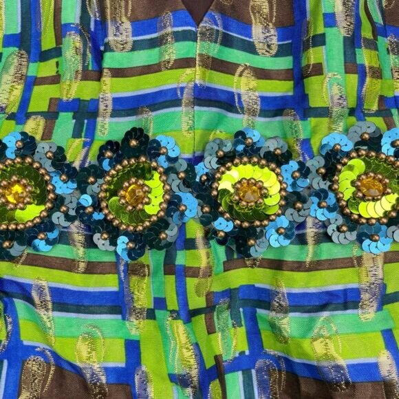 ANNA SUI Vintage Metallic Shimmering Sequins Plaid Top Sz 4 - Picture 6 of 6